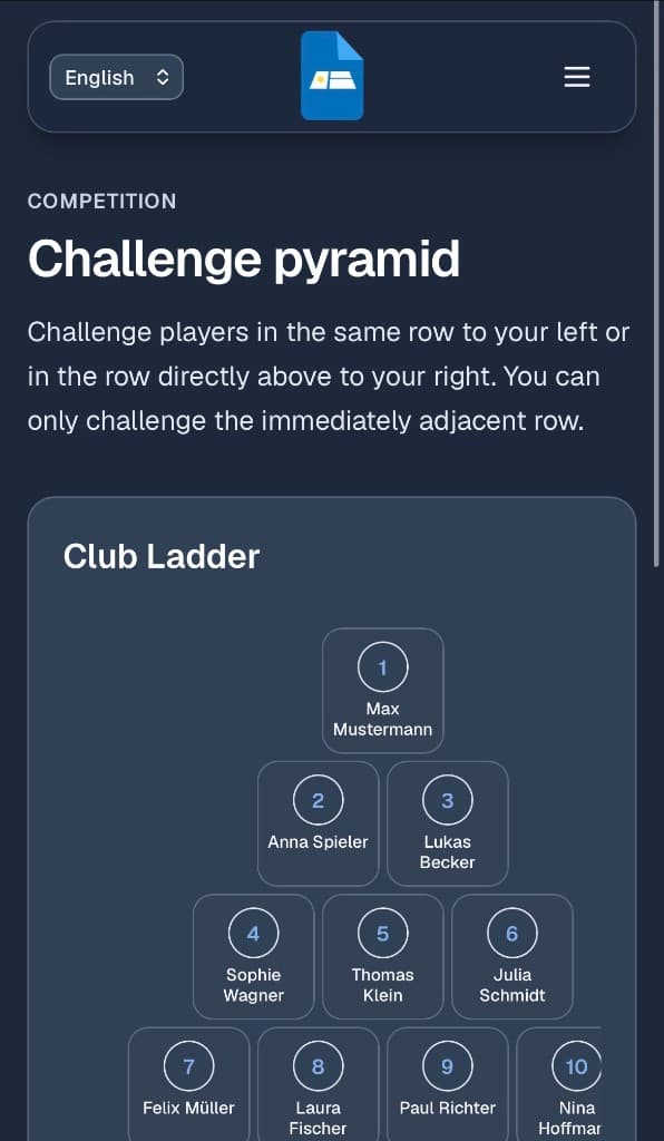 Court Reservation challenge pyramid with club ladder on mobile